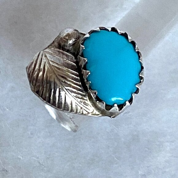 VTG Sterling Silver 925 Dainty Southwest Style Oval Turquoise Leaf Stud Earrings - Picture 7 of 16